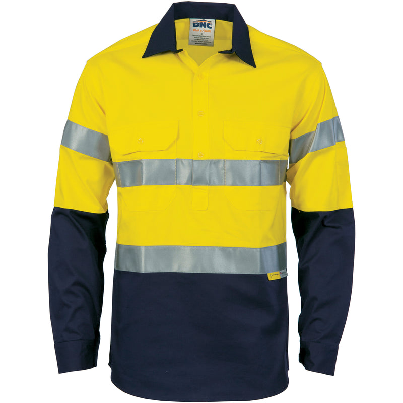 HiVis Cool-Breeze Close Front Cotton Shirt with 3M R/Tape - Long sleeve - 3949