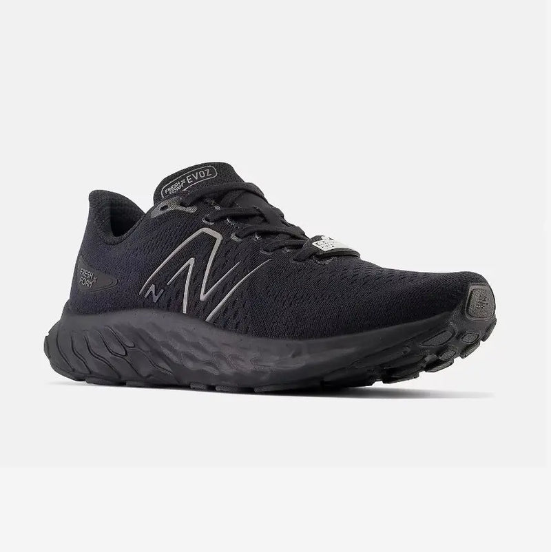 New Balance WEVOZSR3 Women's Evoz running shoe, Fresh Foam X midsole, black engineered mesh upper, slip-resistant outsole.