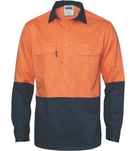 HiVis Two Tone Closed Front Cotton Drill Shirt - Long Sleeve 3834