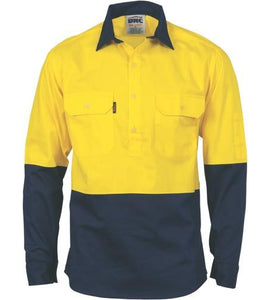 HiVis Two Tone Closed Front Cotton Drill Shirt - Long Sleeve 3834